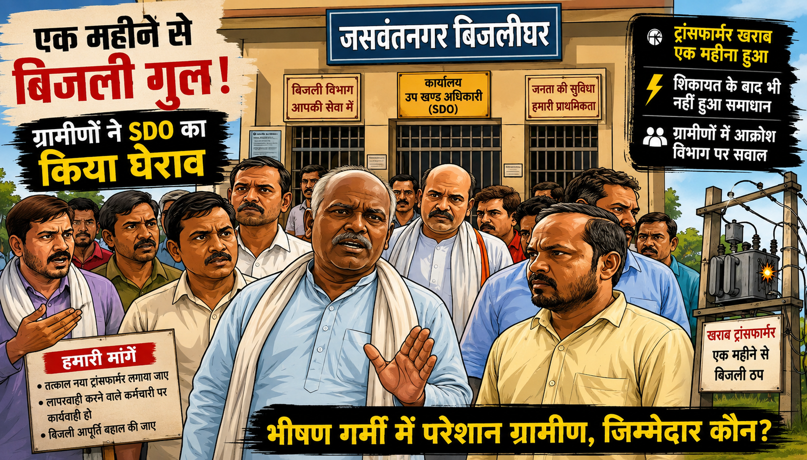 एक महीने से बिजली गुल, ग्रामीणों:का फूटा गुस्सा; बिजलीघर पहुंचकर SDO का घेराव