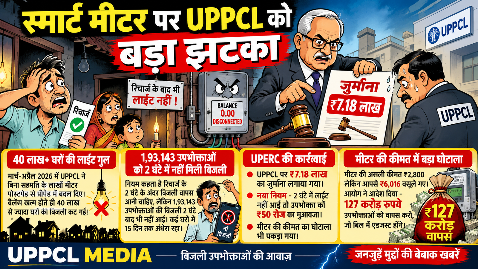 UPPCL की स्मार्ट मीटर व्यवस्था पर UPERC:का प्रहार, जुर्माने के साथ ₹127 करोड़ का हिसाब