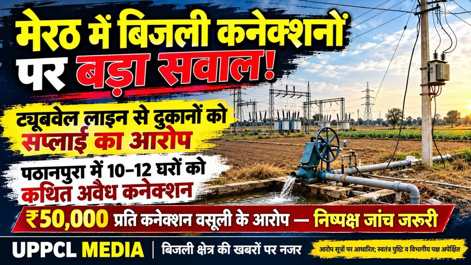 मेरठ में बिजली कनेक्शनों के नाम पर कथित खेल!:ट्यूबवेल लाइन से दुकानों को सप्लाई, मोबाइल टावर से घरों तक अवैध कनेक्शन का आरोप