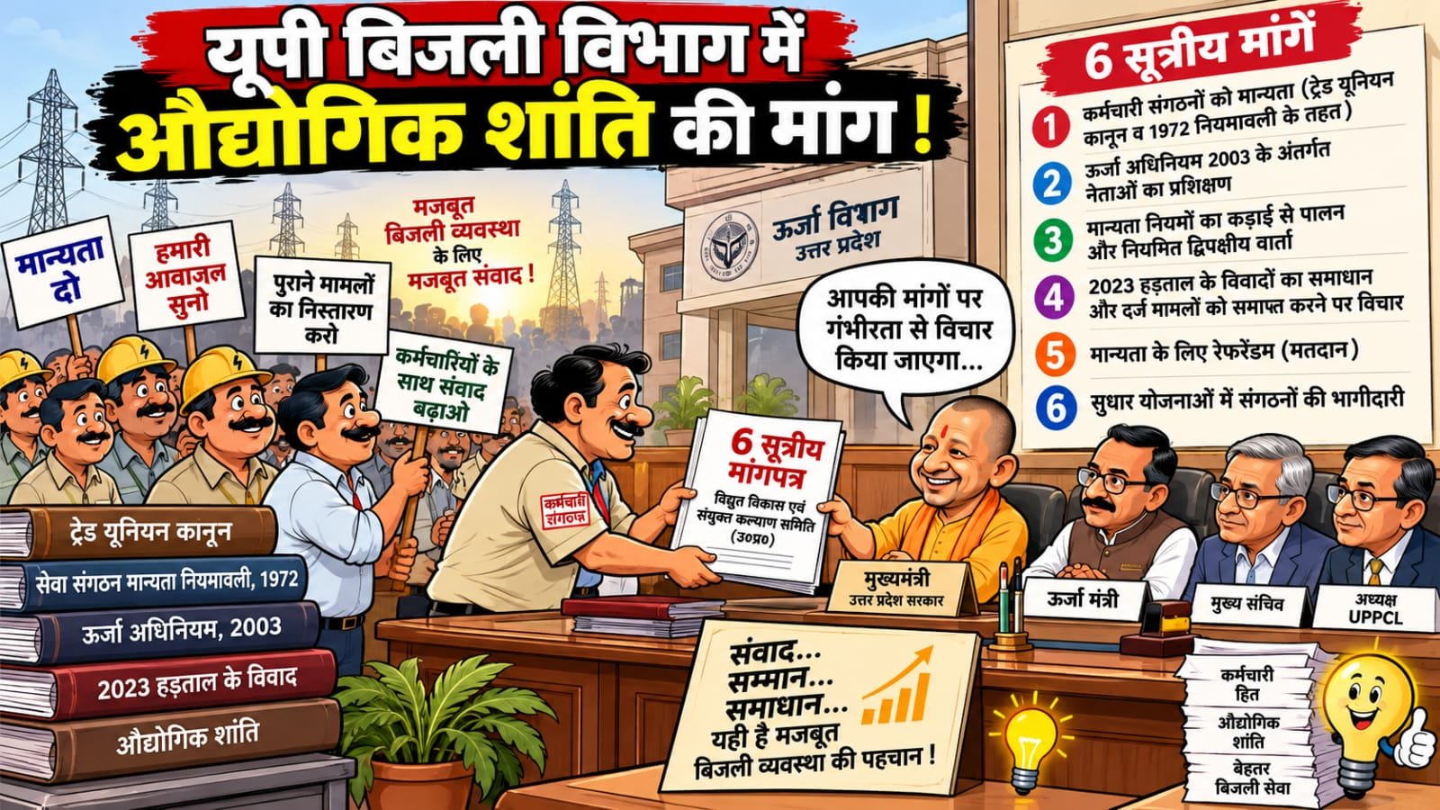 यूपी के बिजली विभाग में औद्योगिक शांति बहाली की बड़ी पहल या फिर कर्मचारी संगठनों की मान्यता का नया संघर्ष?:मुख्यमंत्री से लेकर ऊर्जा मंत्री तक पहुंचा 6 सूत्रीय मांगपत्र!