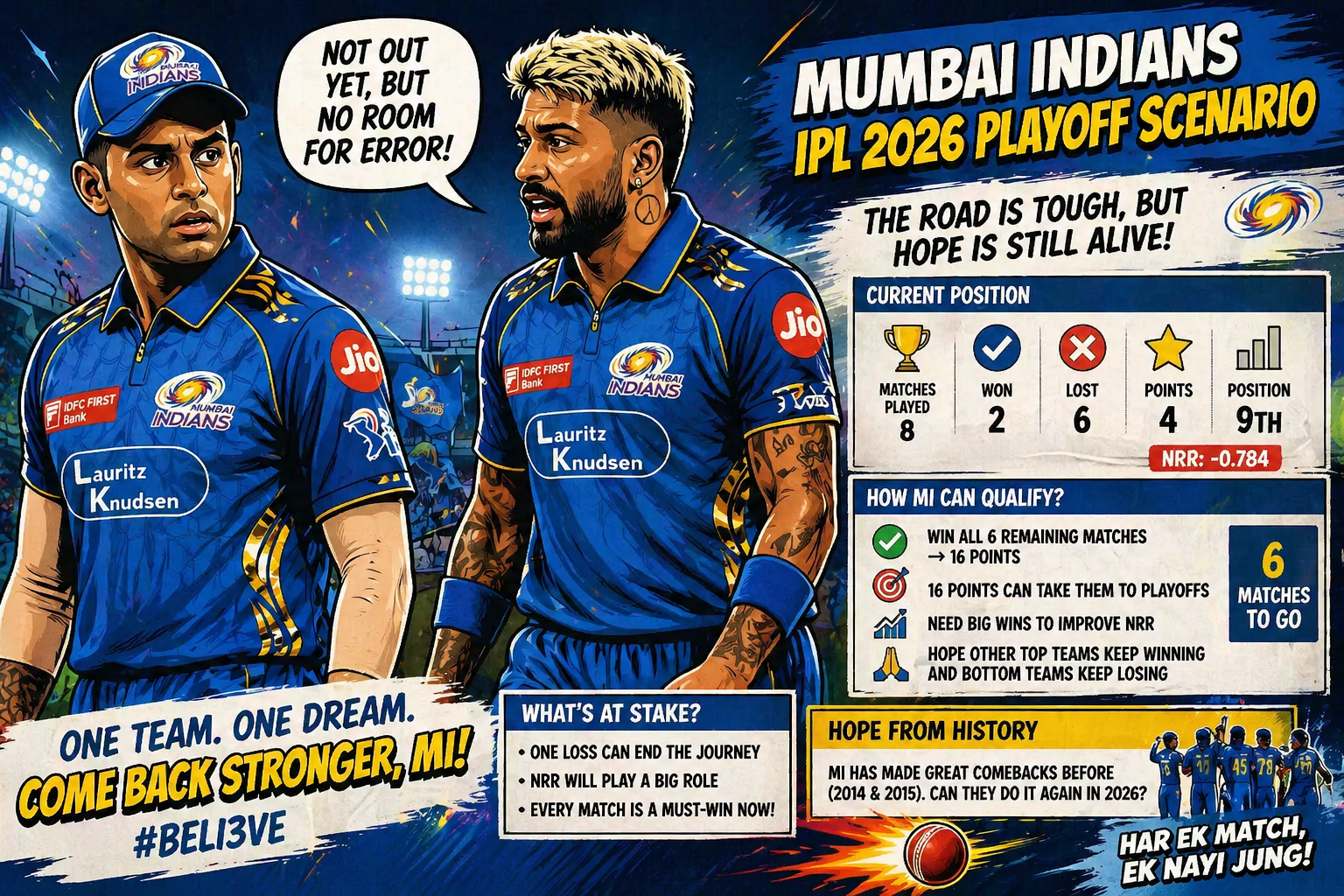 आईपीएल 2026: क्या मुंबई इंडियंस की प्लेऑफ उम्मीदें खत्म? समझिए पूरा समीकरण