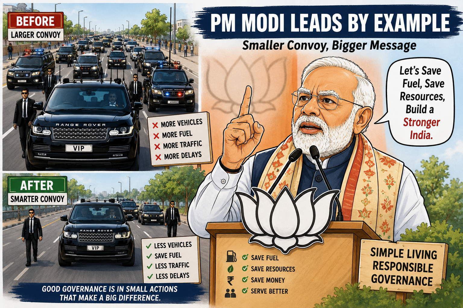 PM मोदी ने छोटा किया अपना काफिला, बचत और सादगी का दिया बड़ा संदेश