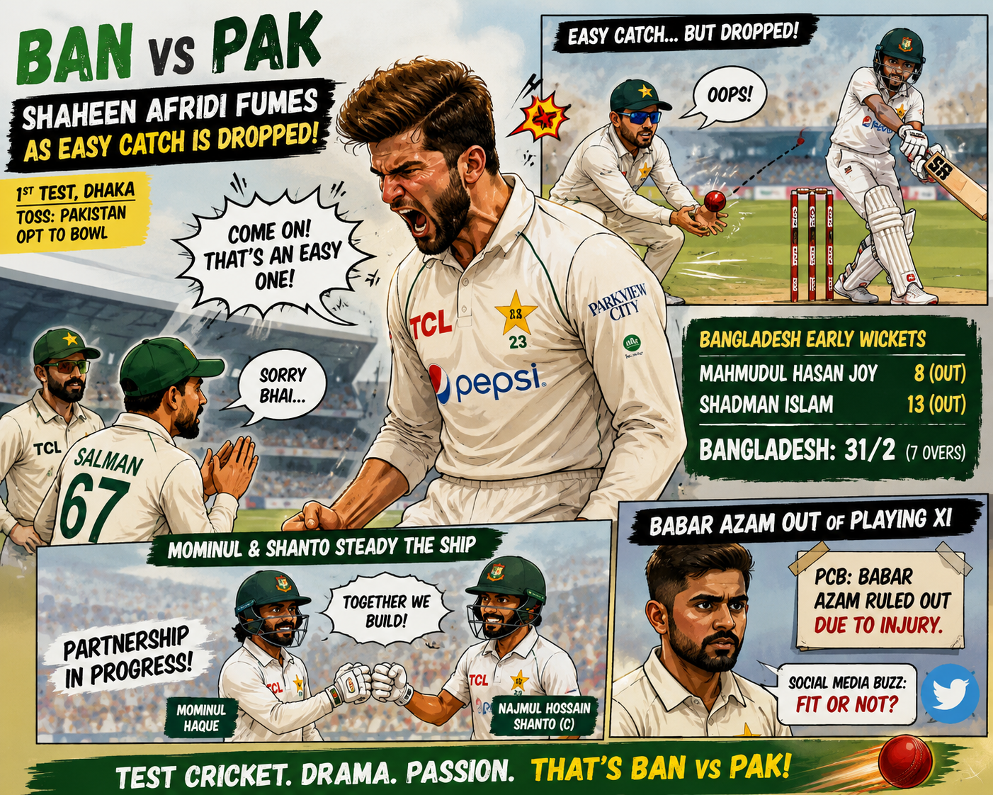 BAN vs PAK: लड्डू कैच छूटते ही भड़के शाहीन अफरीदी, मैदान पर दिखा गुस्सा