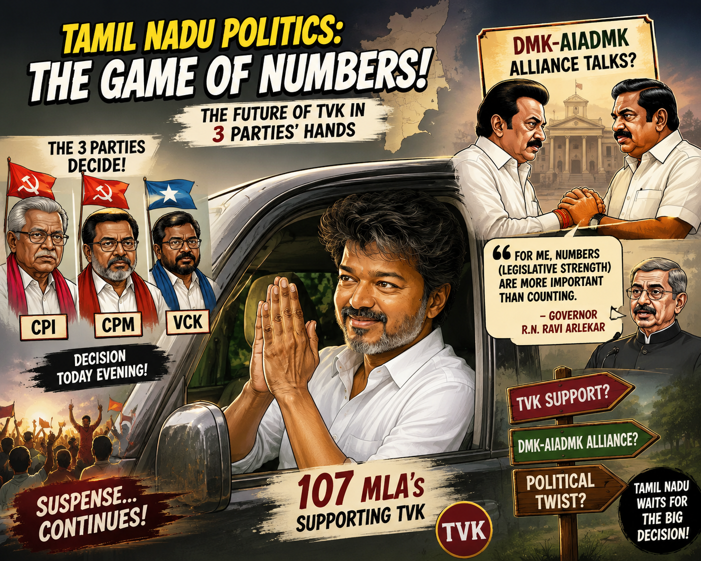 तमिलनाडु की सियासत में बड़ा सस्पेंस, DMK-AIADMK गठबंधन चर्चा में; TVK का भविष्य 3 दलों के फैसले पर टिका